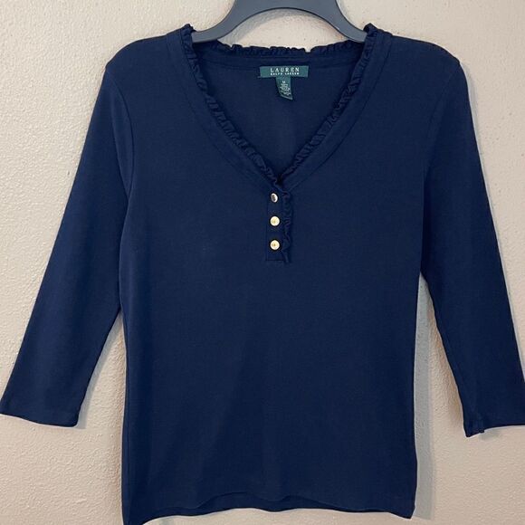 Ralph Lauren Ruffled V Neck Top Size M - Picture 1 of 4